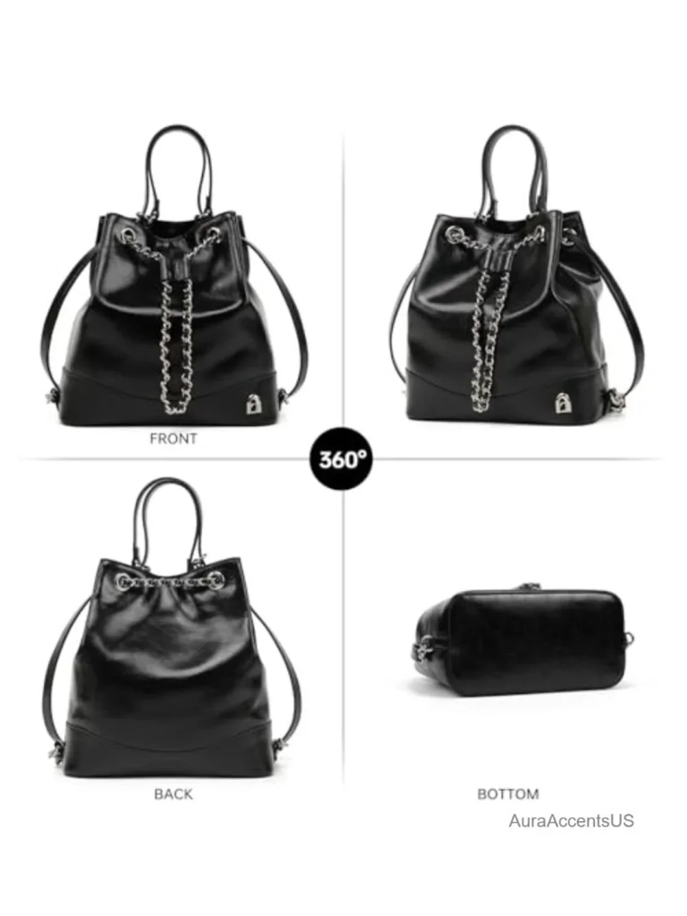 Leather Convertible Mini Backpack Purse with Chain Strap Drawstring